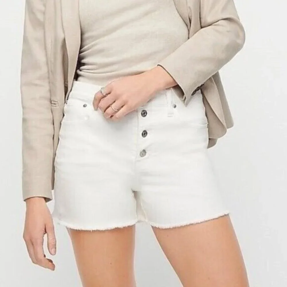 J. Crew High Waist Button Fly Raw Hem Cut Off Denim Shorts in White Size 29